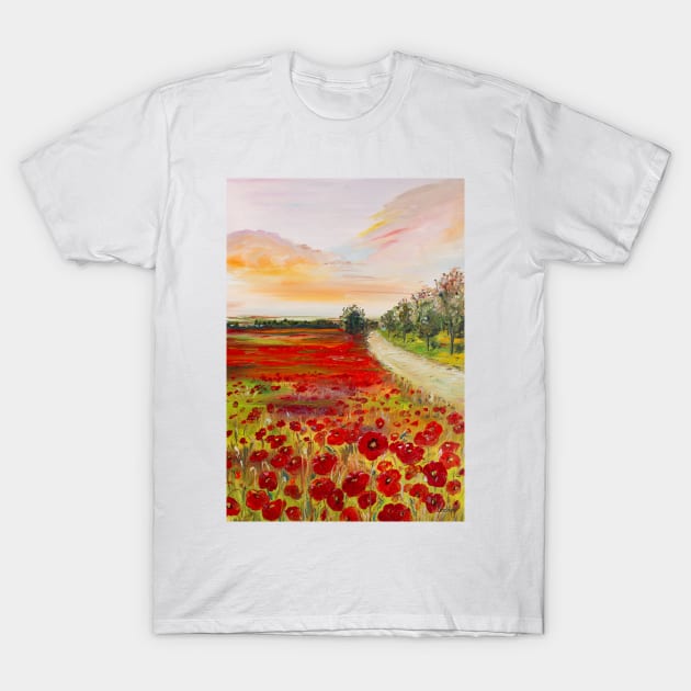 Poppy Field By The Road T-Shirt by NataliaShchip